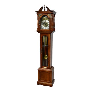 Vintage Emperor Traditional Style Walnut Grandmothers Clock For Sale