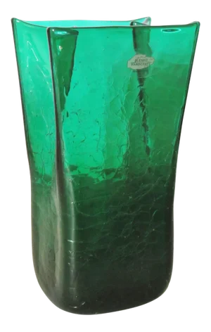 Mid 20th Century Blenko Emerald Crackled Glass Vase
