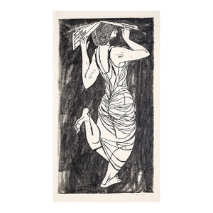 1960s Thomas Elsner There Is Nothing Phony About Mrs. Frasconi Woodblock