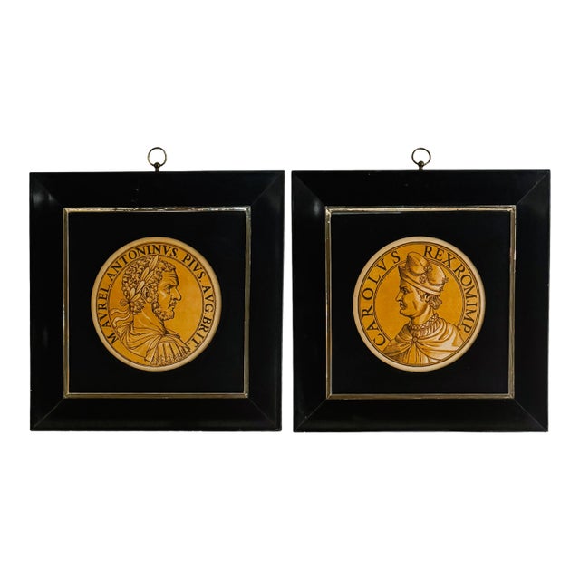 Framed Chiaroscuro Print Portrait Medallions of Roman Emperors After Hubert Goltzius - A Pair For Sale