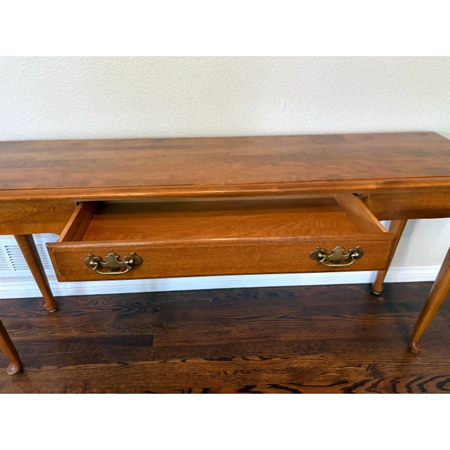 Tan Vintage Ethan Allen Heirloom Solid Maple Sofa Console Table For Sale - Image 8 of 11