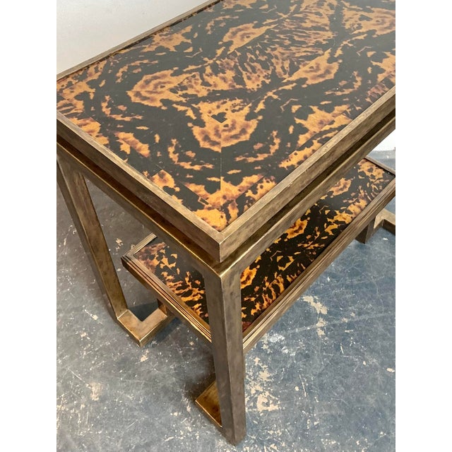 Wood Vintage Burnished Brass Bi-Level Console Table For Sale - Image 7 of 12