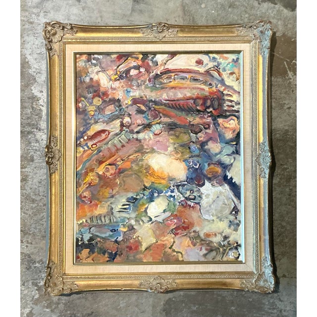 Vintage Boho Original Abstract Oil on Canvas For Sale - Image 9 of 12