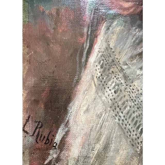 L. Rubia, Young Woman with Shawl and Basket of Flowers, Oil on Canvas, 1920s For Sale - Image 4 of 12