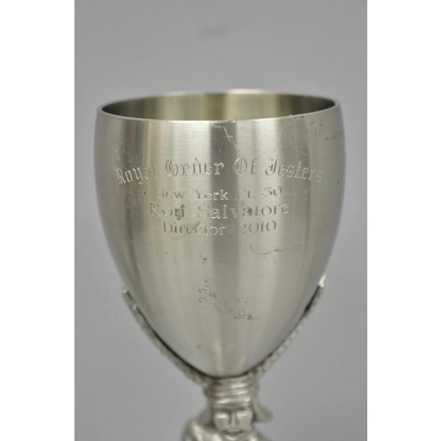 Vintage Royal Order of Jesters Figural Pewter Metal Mirth Is King Award Goblet For Sale In Philadelphia - Image 6 of 14