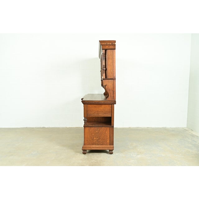 Herter Brothers Style Antique English Victorian Carved Oak Mirrored Back Bar or Sideboard, Circa 1890s For Sale - Image 10 of 12