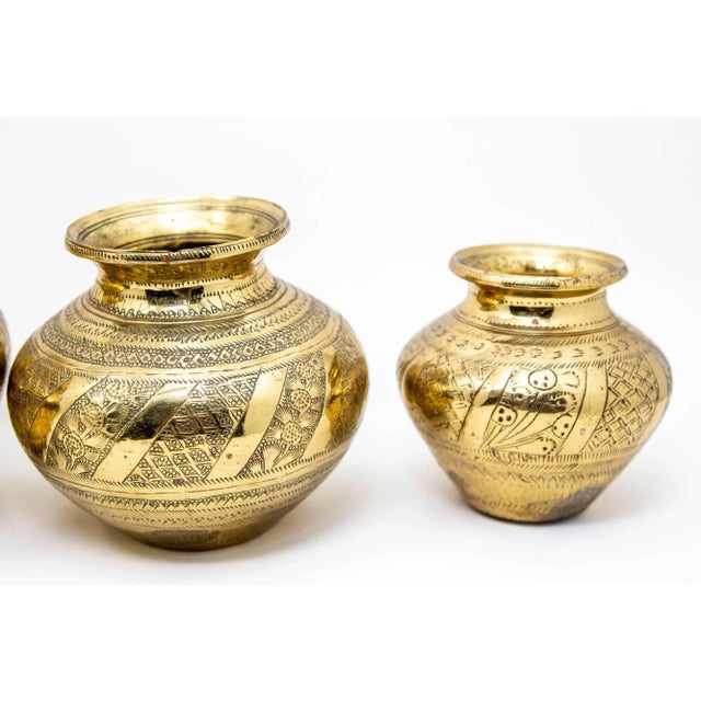 Mid 20th Century Vintage Engraved Brass Lota Vessel From India 1950s Set of 4 For Sale - Image 5 of 12