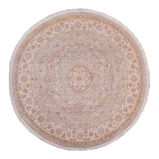Bohemian Ziegler Gray/Ivory Wool Round Rug- 6'11'' X 6'11'' For Sale