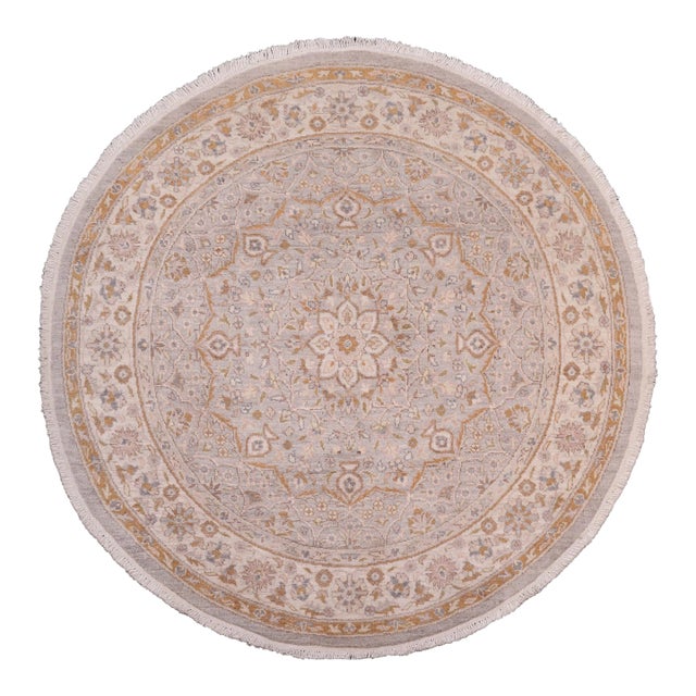 Bohemian Ziegler Gray/Ivory Wool Round Rug- 6'11'' X 6'11'' For Sale