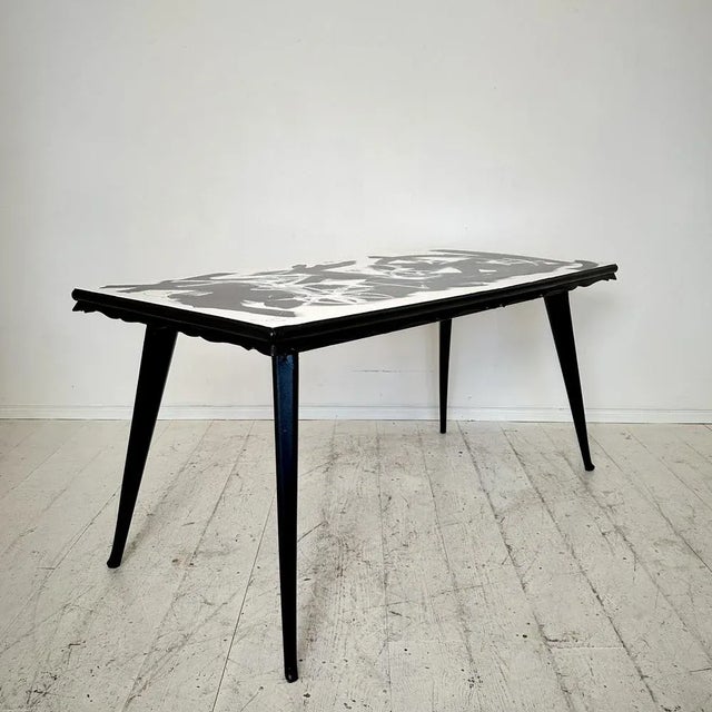 Abstract Painted Dining Table in Black and White, 1953 For Sale - Image 12 of 12