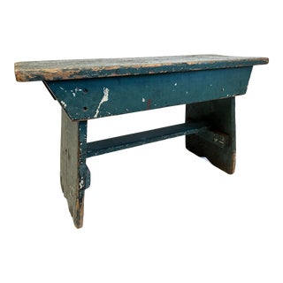 1940s Vintage Green Primitive Bench, Distressed Wood For Sale