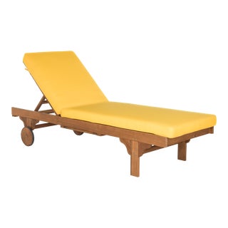 Contemporary Chaise Lounge Chair With Side Table in Natural & Yellow For Sale