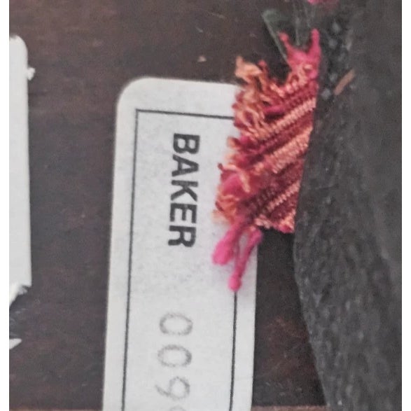 Late 20th Century Pair of Baker Furniture Mahogany Open Arm Chairs Chippendale Style Red Moire Fabric For Sale - Image 11 of 11