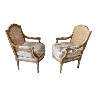 Upholstered Louis XVI Style Lounge Chairs, a Pair For Sale