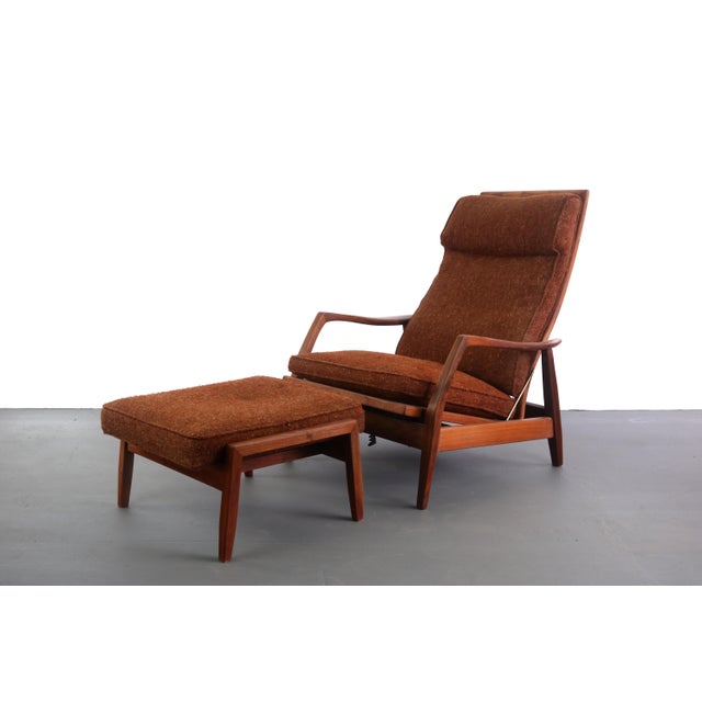 Brown 1960s Milo Baughman Lounge Chair Recliner with Ottoman in Original Brown Fabric - a Pair For Sale - Image 8 of 10