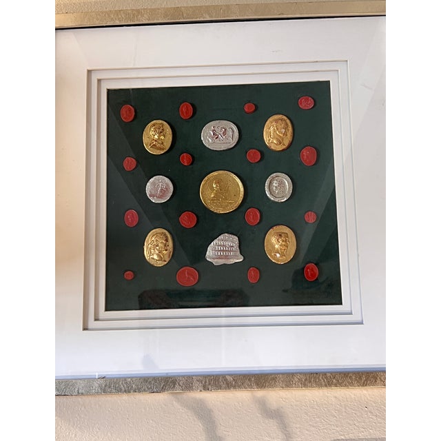 Grand Tour Neoclassical Gilded & Red Plaster Intaglio Set in Silvered Modern Frame For Sale In Palm Springs - Image 6 of 6