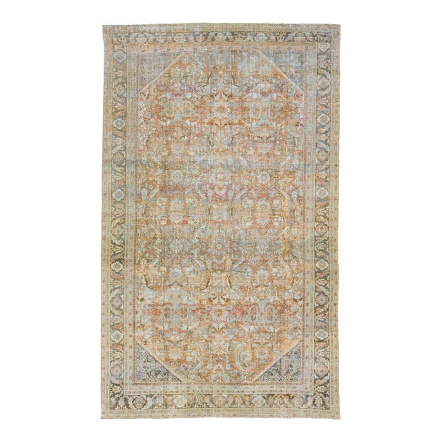 1920s Allover Antique Persian Mahal Wool Rug With Orange / Rust Field For Sale