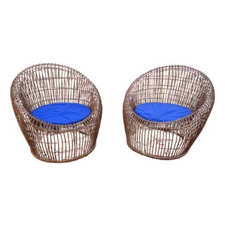 Contemporary Resin Wicker Franco Albini Style Chairs- A Pair For Sale