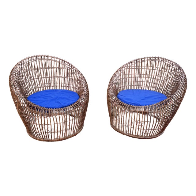 Contemporary Resin Wicker Franco Albini Style Chairs- A Pair For Sale