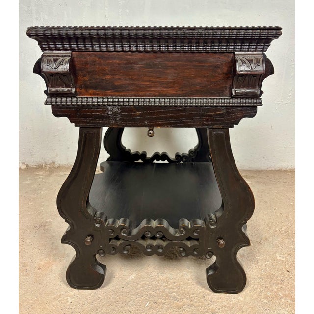 1930s Portuguese Side Table with Drawer and Lower Shelf, 1930s For Sale - Image 5 of 16