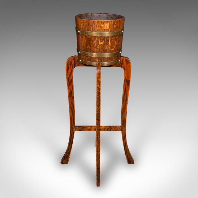 1910's Antique Coopered Barrel Jardiniere Stand For Sale - Image 4 of 10