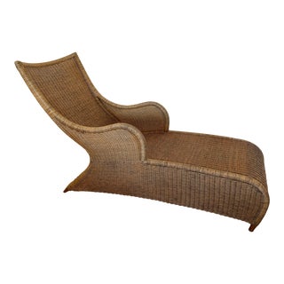 1960s Mid-Century Modern Rattan Chaise Lounge Chair For Sale