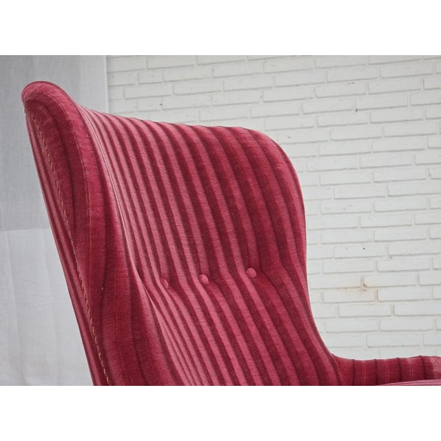 Mid-Century Modern Danish Armchair in Striped Red Furniture Velour, 1960s For Sale - Image 3 of 17