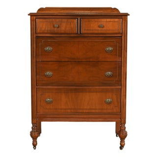 Berkey & Gay Style Antique French Regency Louis XVI Walnut Highboy Dresser, Circa 1930s For Sale