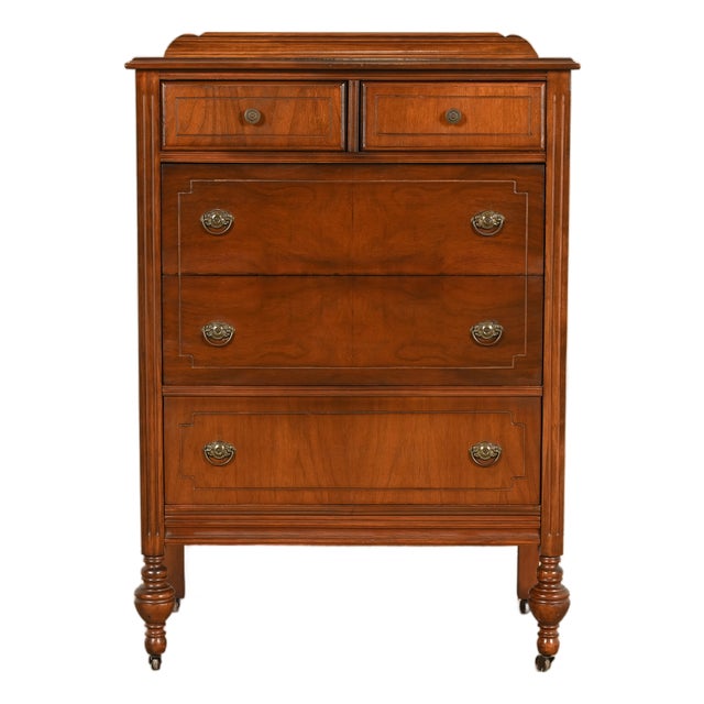 Berkey & Gay Style Antique French Regency Louis XVI Walnut Highboy Dresser, Circa 1930s For Sale