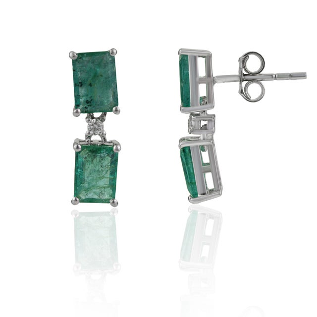 Not Yet Made - Made To Order Art Deco Inspired Certified Natural Emerald 2 Stone Drop Earrings With Diamond Accents, a Pair For Sale - Image 5 of 11