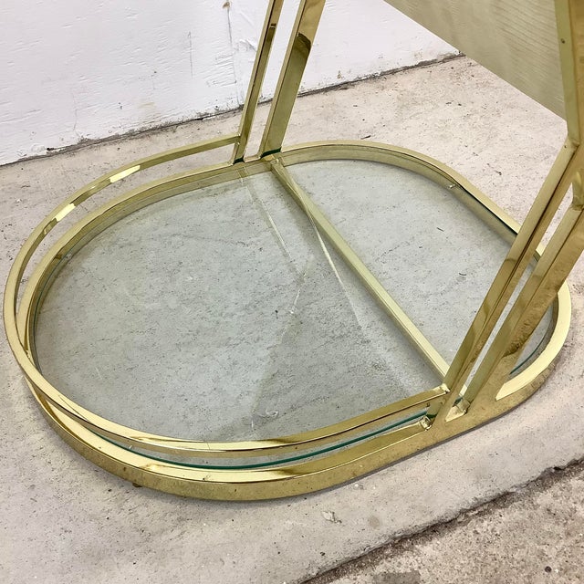 1980s Vintage Hollywood Regency Brass & Glass Magazine Rack Side Table For Sale - Image 5 of 18
