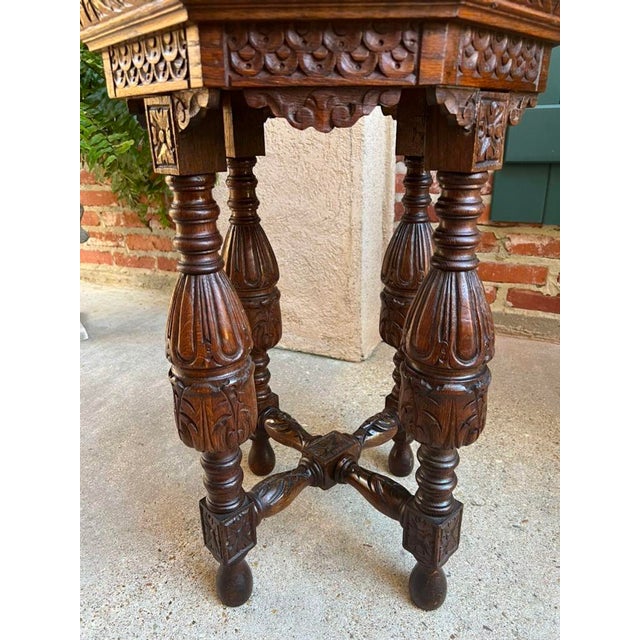 Petite Antique French Octagon Side Table Renaissance Carved Oak C1900 For Sale - Image 10 of 12