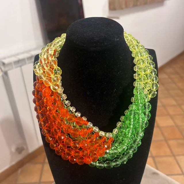 Modern 21st Century Coppola E Toppo Green and Orange Twisted Crystal Bead Necklace For Sale - Image 3 of 10