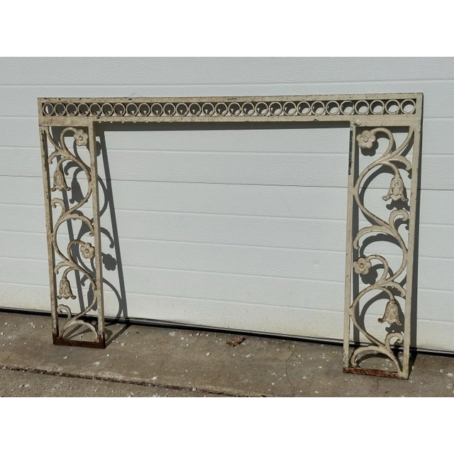 1930s Art Deco Floral Iron Fireplace Surround For Sale - Image 4 of 6