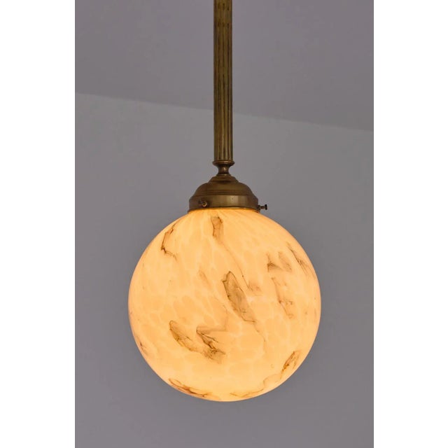 Beige Art Deco Pendant in Brass and Marbled Glass, De La Mar Theatre, 1940s For Sale - Image 8 of 9