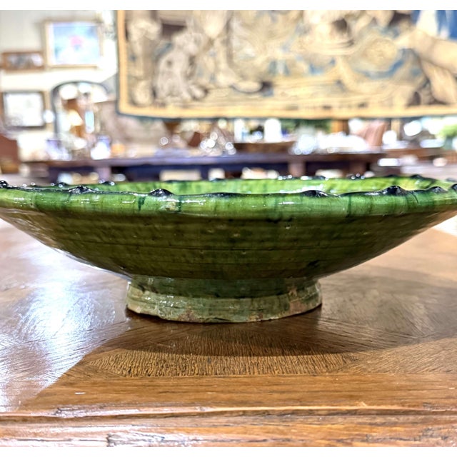 Mid 20th Century Mid-Century French Provençal Green Glazed Terracotta Footed Bowl For Sale - Image 5 of 6