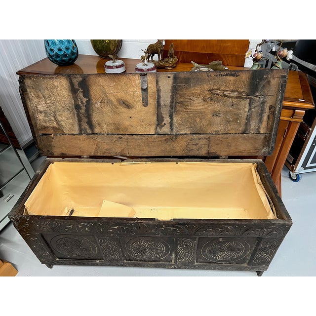 Antique Coffer in Oak For Sale - Image 6 of 9