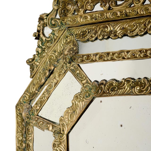 Brass French Napoleon III Gilt Brass Repoussé Cushion Mirror, 19th Century For Sale - Image 8 of 9