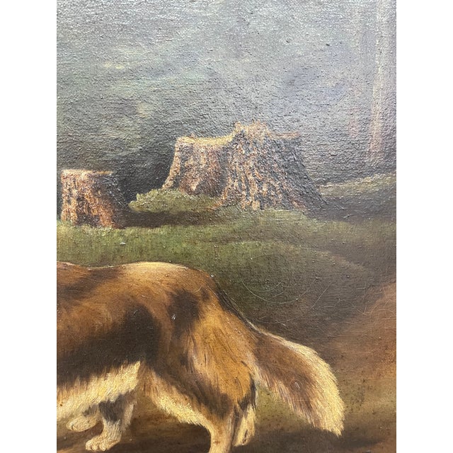 Brown Antique Framed Oil Painting of Two Collie Dogs in Woodland Landscape, Traditional Canine Portrait Possibly 1890s - Unsigned For Sale - Image 8 of 10