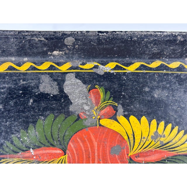 19th Century Antique Toleware Tray: Hand-Painted Floral Folk Art, c. 1835 For Sale - Image 5 of 9