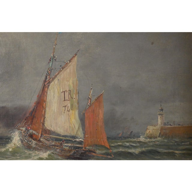 Demont, Painting Entrance to the Port by Rough Seas, 1890s, Oil on Canvas For Sale - Image 8 of 17