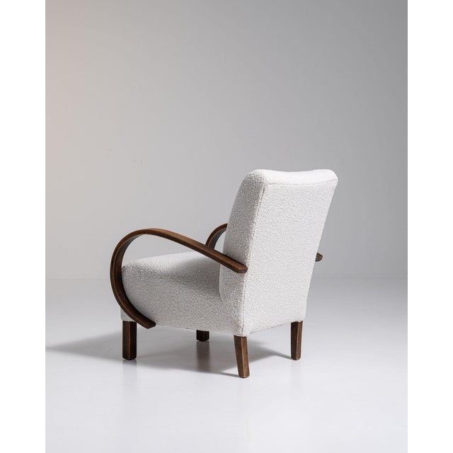 Ivory 20th Century Czech Republic Warm Ivory Boucle Bentwood-Arm Lounge Chair For Sale - Image 8 of 11