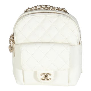 White Quilted Caviar Small CC Day Backpack Handbag For Sale