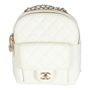 White Quilted Caviar Small CC Day Backpack Handbag