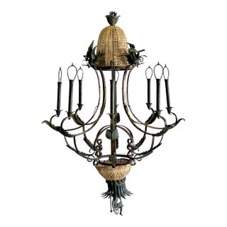 Vintage Coastal Maitland Smith Patinated Monkey Chandelier For Sale