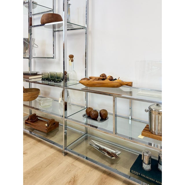 Rare Milo Baughman Style Chrome Glass Etagere Display Shelf Vintage MCM Shelving For Sale - Image 11 of 12
