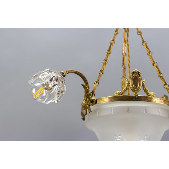 Metal Four Light French Neoclassical Style Gilt Bronze and Glass Chandelier For Sale - Image 7 of 18