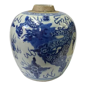 Oriental Handpaint Dragon Small Blue White Porcelain Ginger Jar