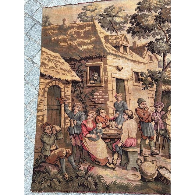 Antique French Aubusson Jacquard Tapestry Village, 1970s For Sale - Image 4 of 18