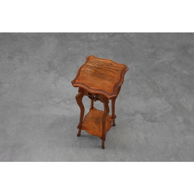 Tall Art Deco Oak Pedestal with 2 Levels, France, 1910s For Sale - Image 6 of 11